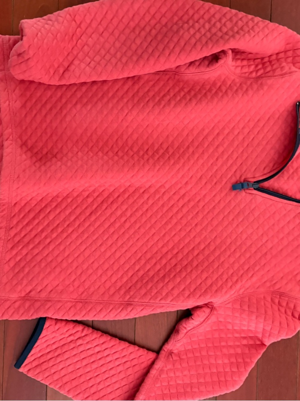 J. Crew Quilted Coral Half-Zip with Navy Trim